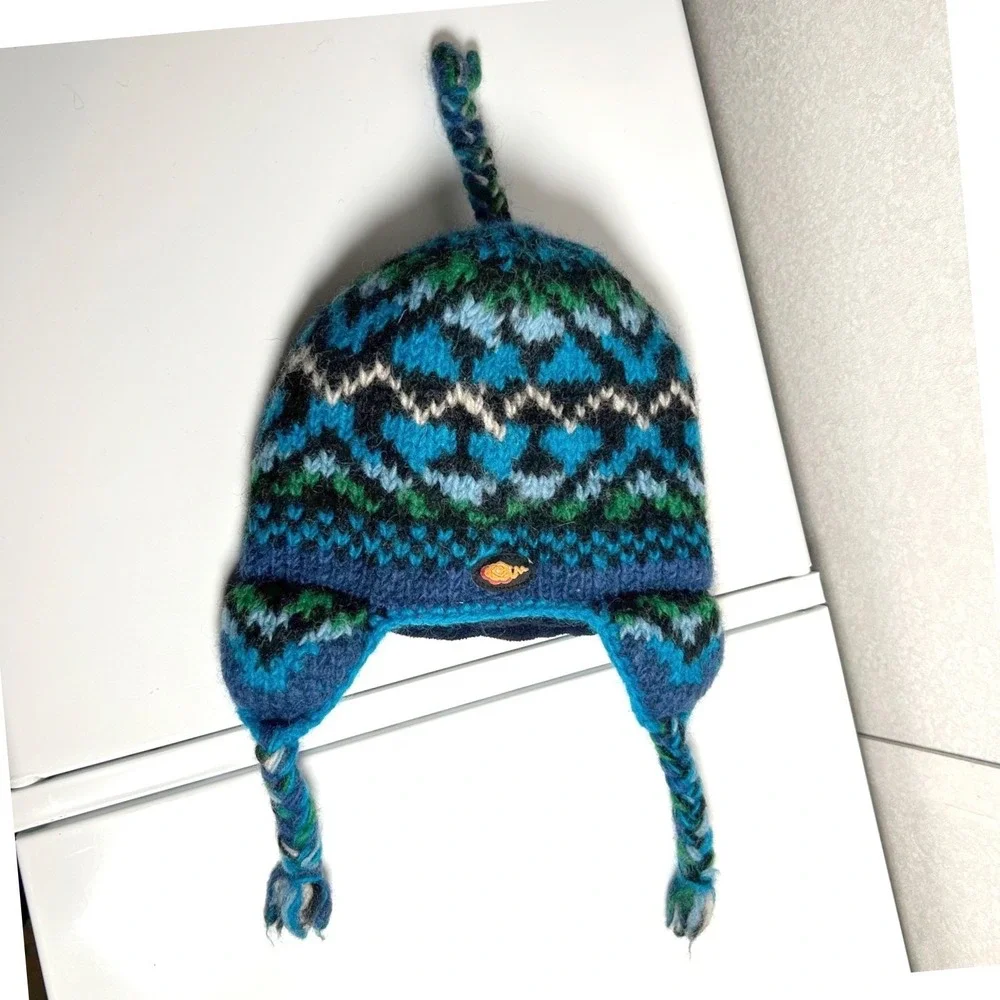 everest designs sherpa earflap blue wool fleece lined youth size 5-12 ‎ knit hat
